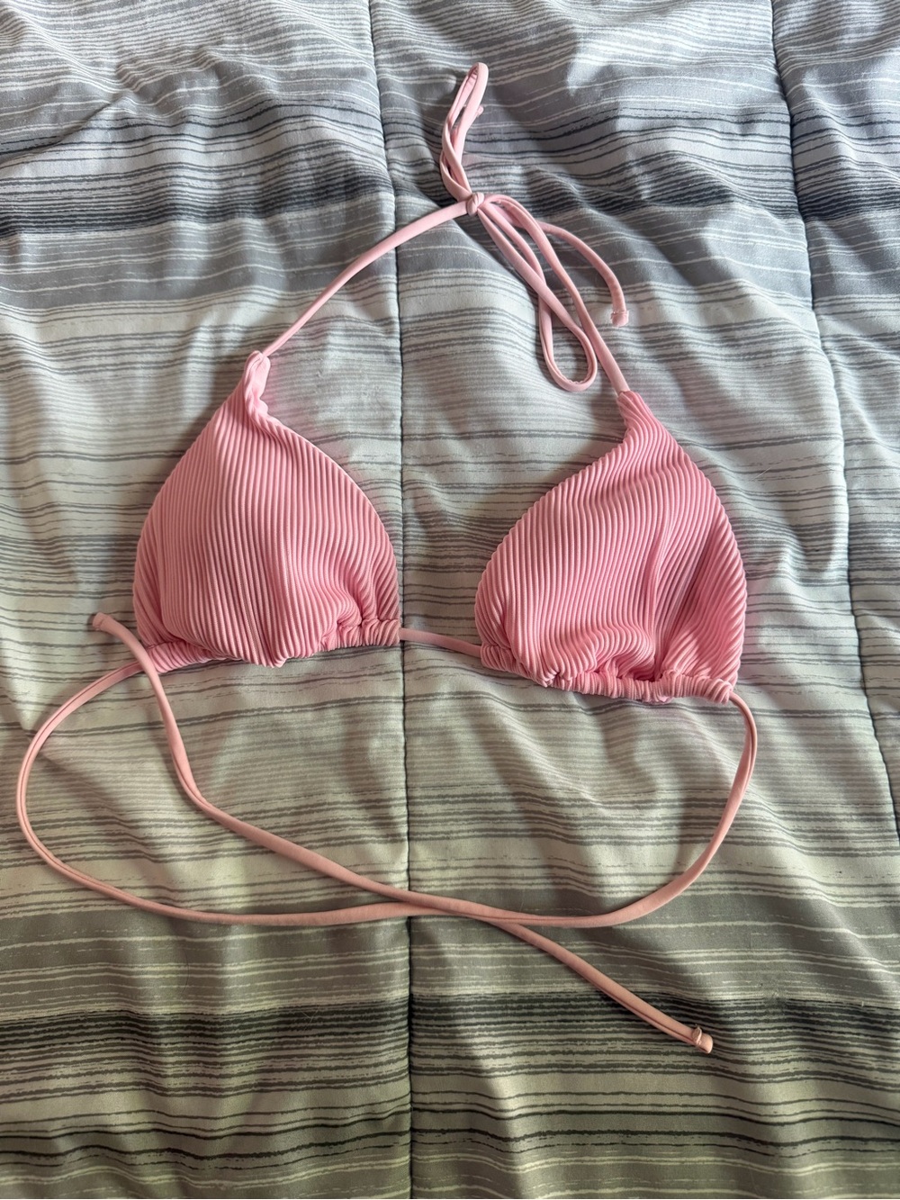 Pink Ribbed Triangle Bikini Top - Women Swim Bikini
